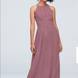 High neck chiffon bridesmaids dress, David’s Bridal, size 8, Chianti